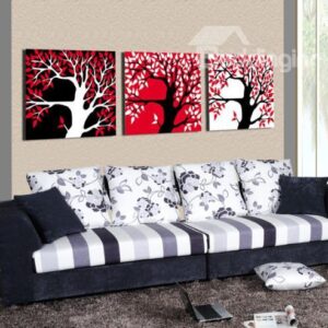 New Arrival Modern Red Black and White Trees Print 3-piece Cross Film Wall Art Prints
