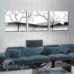 New Arrival Elegant Grey Tree Trunk and Bubbles Print 3-piece Cross Film Wall Art Prints