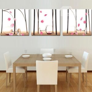 New Arrival Lovely Wine Glasses and Pink Petals Print 3-piece Cross Film Wall Art Prints
