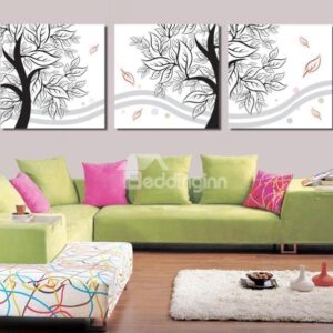 New Arrival Modern Lovely Tree and Leaves Print 3-piece Cross Film Wall Art Prints