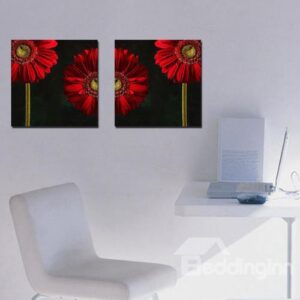 New Arrival Beautiful Red Daisy Flowers Print 2-piece Cross Film Wall Art Prints