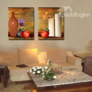 New Arrival Oil-painting Style Lovely Apples and Pottery Print 2-piece Cross Film Wall Art Prints