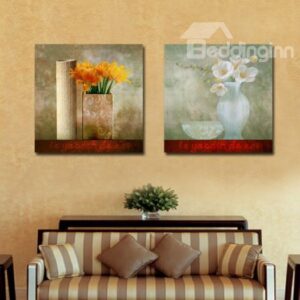 New Arrival Lovely Flowers in Vase Painting Print 2-piece Cross Film Wall Art Prints
