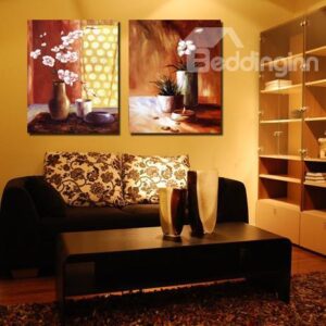 New Arrival Beautiful White Flowers in Vase Painting Print 2-piece Cross Film Wall Art Prints