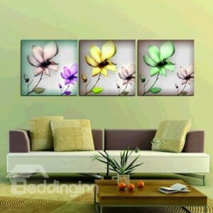 New Arrival Elegant Colorful Flowers Print 3-piece Cross Film Wall Art Prints