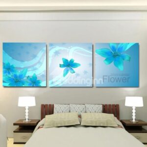 New Arrival Beautiful Blue Lily Flowers Print 3-piece Cross Film Wall Art Prints