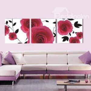 New Arrival Gorgeous Red Roses Print 3-piece Cross Film Wall Art Prints
