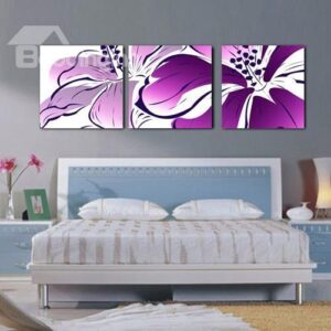 New Arrival Beautiful Purple Flower and Stamen Print 3-piece Cross Film Wall Art Prints