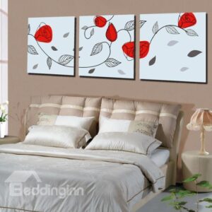 New Arrival Lovely Stick Figure of Red Flowers Print 3-piece Cross Film Wall Art Prints