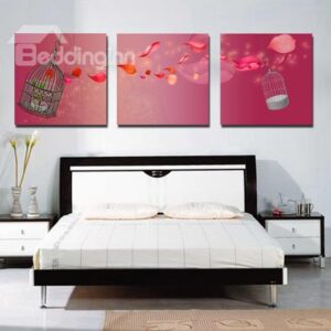 New Arrival Lovely Red Petals and Cages Print 3-piece Cross Film Wall Art Prints