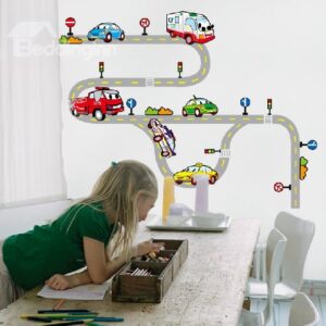 New Arrival Lovely Cars on Road Cartoon Print Wall Stickers For Kids