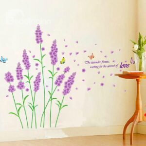 New Arrival Beautiful Purple Lavender Flowers and Letters Print Wall Stickers