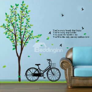 New Arrival Lovely Green Tree and Bicycle Print Big Wall Stickers