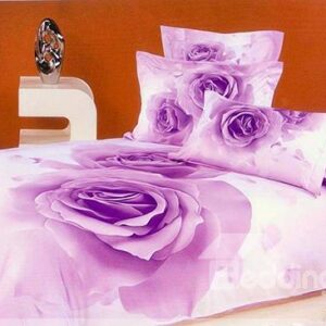 Hot Selling Luxurious Purple Rose Print 4 Piece Bedding Sets