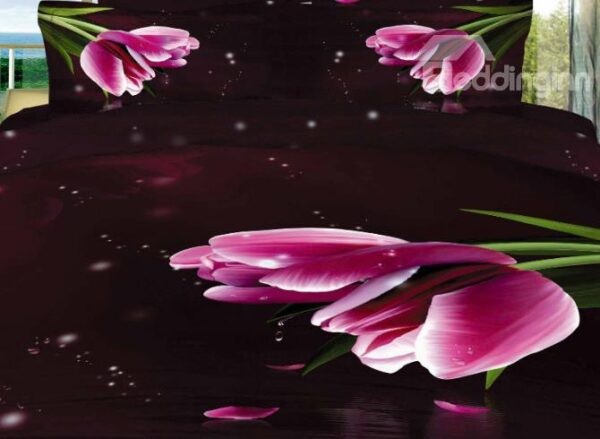 Stunning Pink Tulips Print 4 Piece Bedding Sets