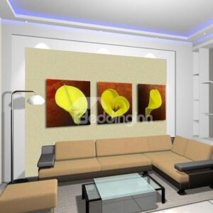 New Arrival Beautiful Yellow Calla Flowers Print 3-piece Cross Film Wall Art Prints