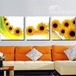 New Arrival Beautiful Sunflowers Print 3-piece Cross Film Wall Art Prints