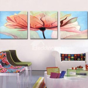 New Arrival Pretty Pink Flower Painting Print 3-piece Cross Film Wall Art Prints
