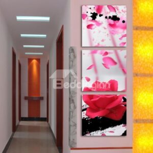 New Arrival Stunning Pink Rose and Petals Print 3-piece Cross Film Wall Art Prints