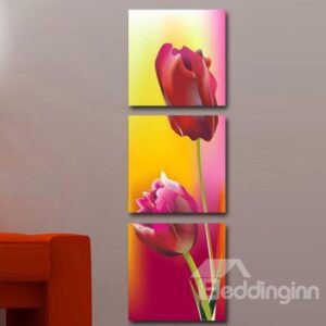 New Arrival Stunning Red Tulips Print 3-piece Cross Film Wall Art Prints