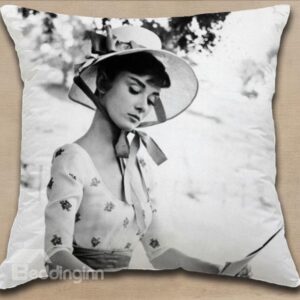 New Arrival Graceful Audrey Hepburn Wearing Hat Print Throw Pillowcase