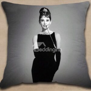 New Arrival Elegant Audrey Hepburn in Black Dress Print Throw Pillowcase