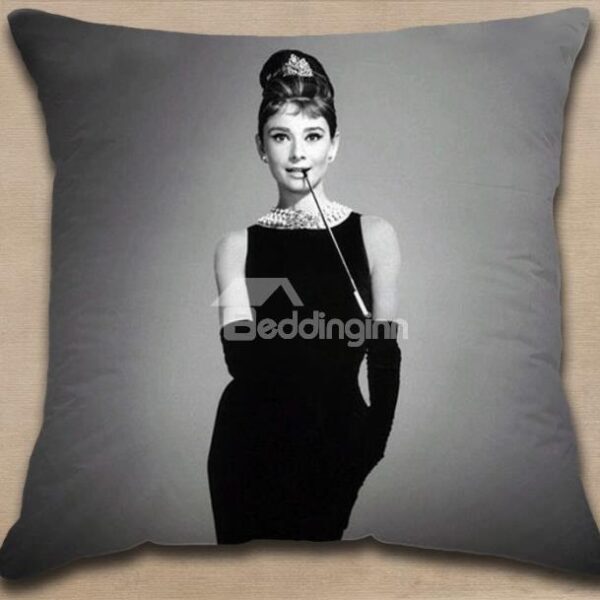 New Arrival Elegant Audrey Hepburn in Black Dress Print Throw Pillowcase