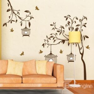 New Arrival Elegant Coffee Tree and Cage Print Wall Stickers