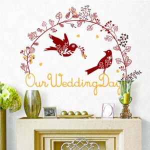 New Arrival Beautiful Flower Rattan and Love Birds Print Wall Stickers