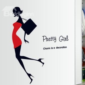 New Arrival Beautiful Lady in High Heels and Letters Print Wall Stickers