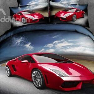 New Arrival Beautiful Red Racing Car Print 4 Piece Bedding Sets