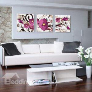 New Arrival Lovely Purple Flowers Painting Print 3-piece Cross Film Wall Art Prints