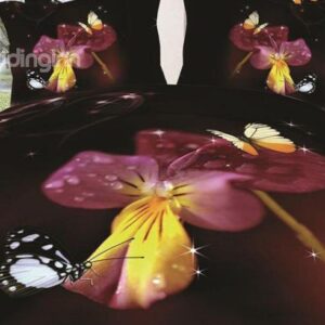 New Arrival Beautiful Flower and Butterflies Print 4 Piece Bedding Sets
