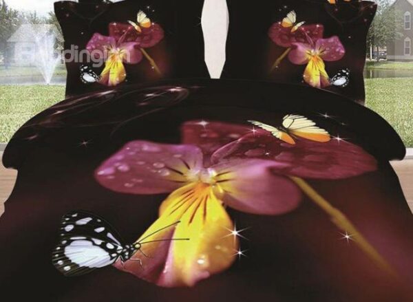 New Arrival Beautiful Flower and Butterflies Print 4 Piece Bedding Sets