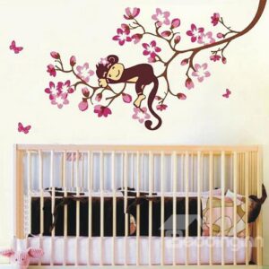 New Arrival Lovely Peach Blossoms and Monkey Print Wall Stickers