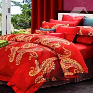 Boutique Staple Cotton Bright Red 4 Piece Duvet Cover Sets