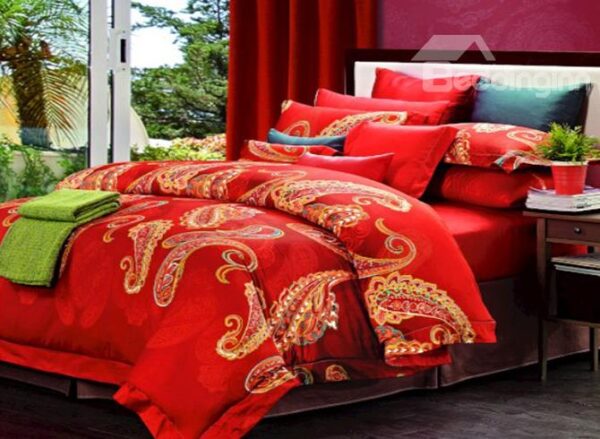 Boutique Staple Cotton Bright Red 4 Piece Duvet Cover Sets