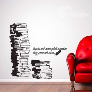 New Arrival Elegant Piles of Books and Letters Print Wall Stickers