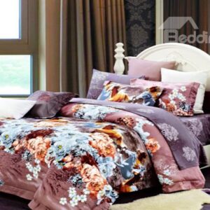 Gorgeous Galloping Horses in Flowers 4 Piece Cotton Bedding Sets