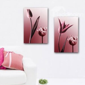 New Arrival Elegant Pink Flowers and Leaves Print 2-piece Cross Film Wall Art Prints