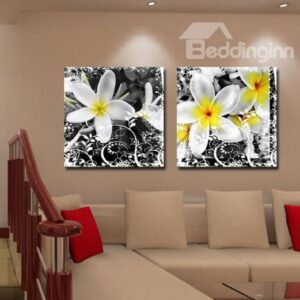 New Arrival Lovely White Flowers and Floral Patterns Print 2-piece Cross Film Wall Art Prints