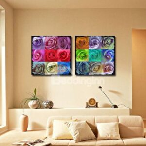 New Arrival Beautiful Colorful Roses Print 2-piece Cross Film Wall Art Prints
