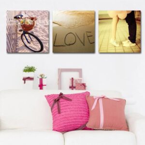 New Arrival Romantic Bike and Lovers Print 3-piece Cross Film Wall Art Prints