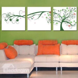 New Arrival Lovely Green Tree and Leaves Print 3-piece Cross Film Wall Art Prints