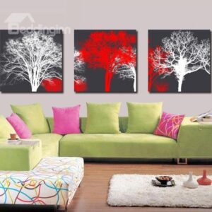 New Arrival Elegant White and Red Trees Print 3-piece Cross Film Wall Art Prints