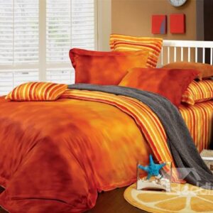 Sunset Red Staple Cotton 4 Piece Duvet Cover Sets