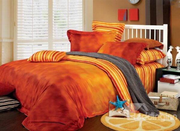 Sunset Red Staple Cotton 4 Piece Duvet Cover Sets