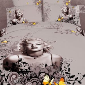 Sexy Marilyn Monroe and Butterflies Print 4 Piece Bedding Sets