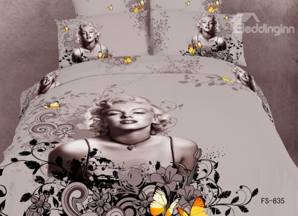 Sexy Marilyn Monroe and Butterflies Print 4 Piece Bedding Sets