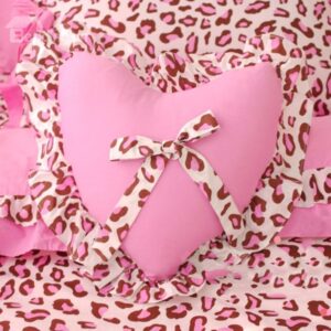 New Arrival Princess Style Pink Leopard Print Heart Shape Throw Pillow